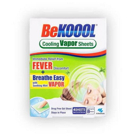 BeKoool Kids Fever Non-Medicated Cooling Mint Vapor Sheets | 4 Count