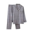 thumbnail image 2 of Men Pajama Set Men's Collar Striped Long Sleeved Casual Loose Home Clothes Pajama Set Pjs for Men Set Men Pjs Sets on Sale Sleepwear for Men Lightweight Summer Pajamas, 2 of 3