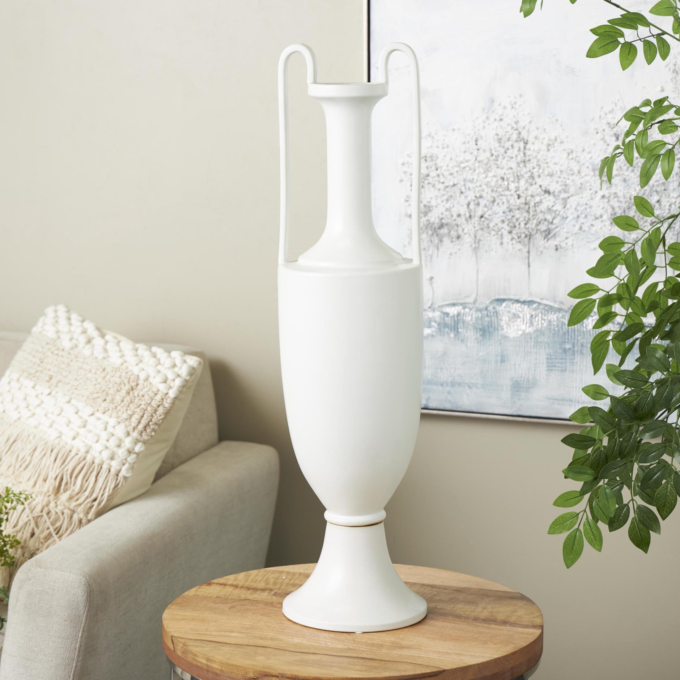 DecMode 30" Fluted Urn Shaped White Ceramic Vase with Arch Handles