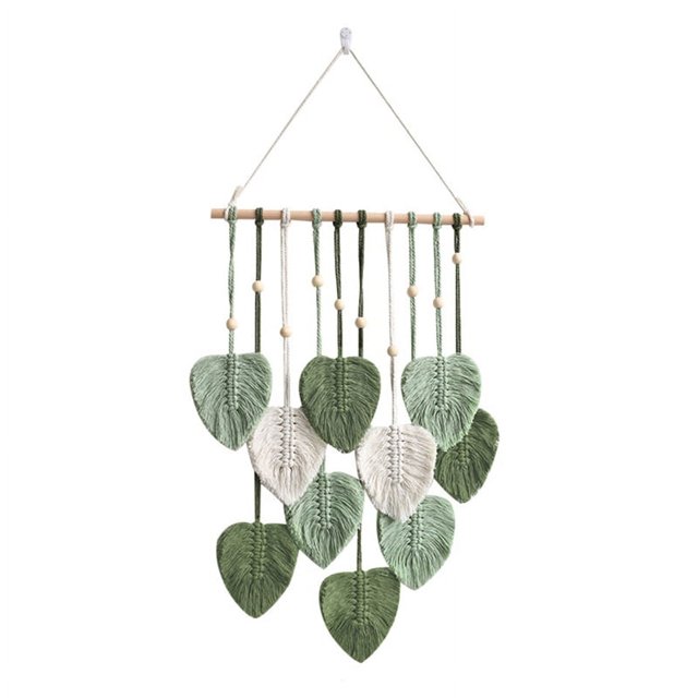 Tapiz de macramé con hojas para colgar en la pared, estilo bohemio, para decoración del hogar, para bodas, color verde