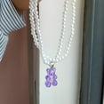 thumbnail image 4 of Hyasfey Pendant Necklace Double Layer Faux Pearl Transparent High Gloss Bright Finish Neck Decoration Accessory Creative Candy Bear Pendant Beaded Necklace for Daily Wear, 4 of 8