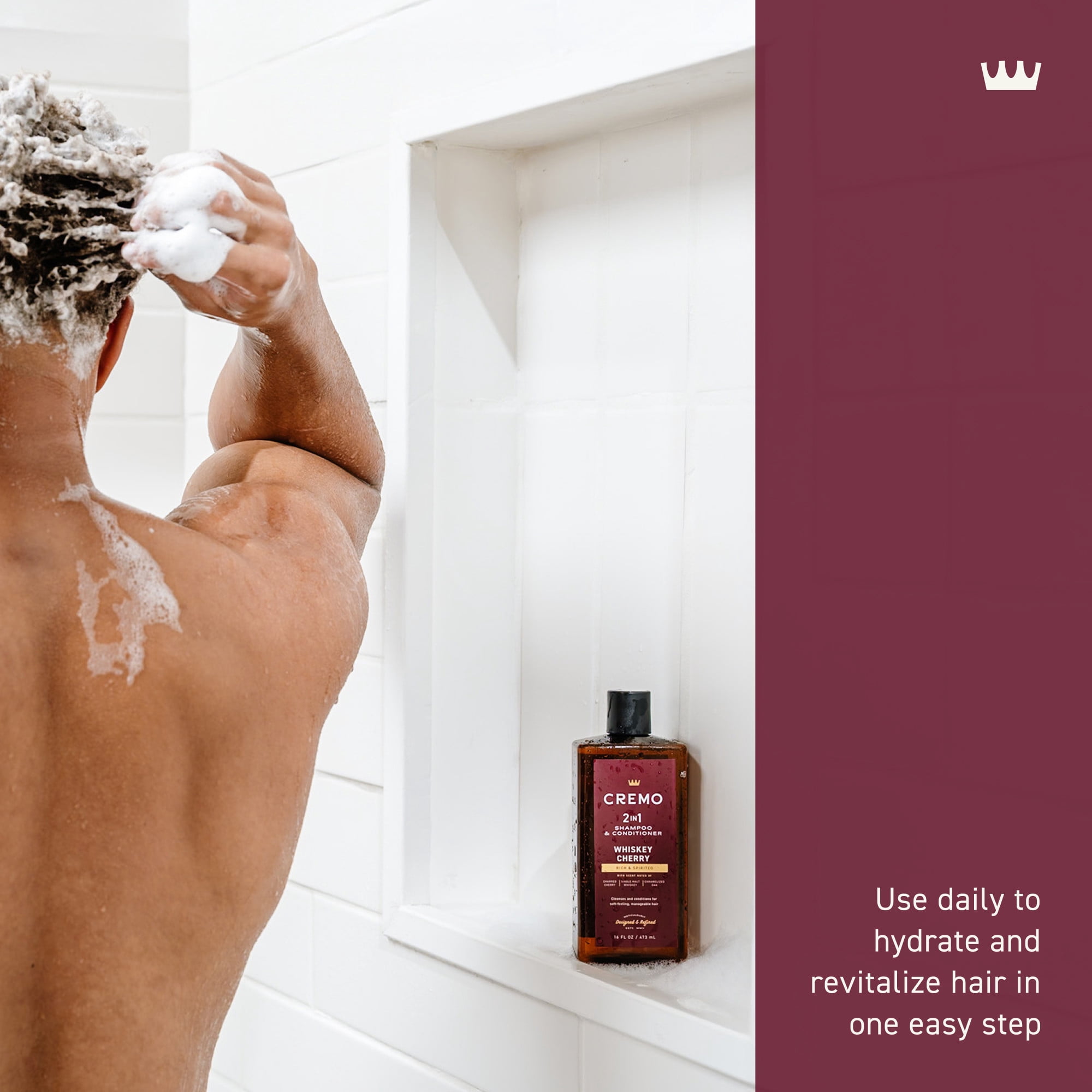 Cremo 2-in-1 Men's Shampoo & Conditioner, Whiskey Cherry Scent, 16 fl oz