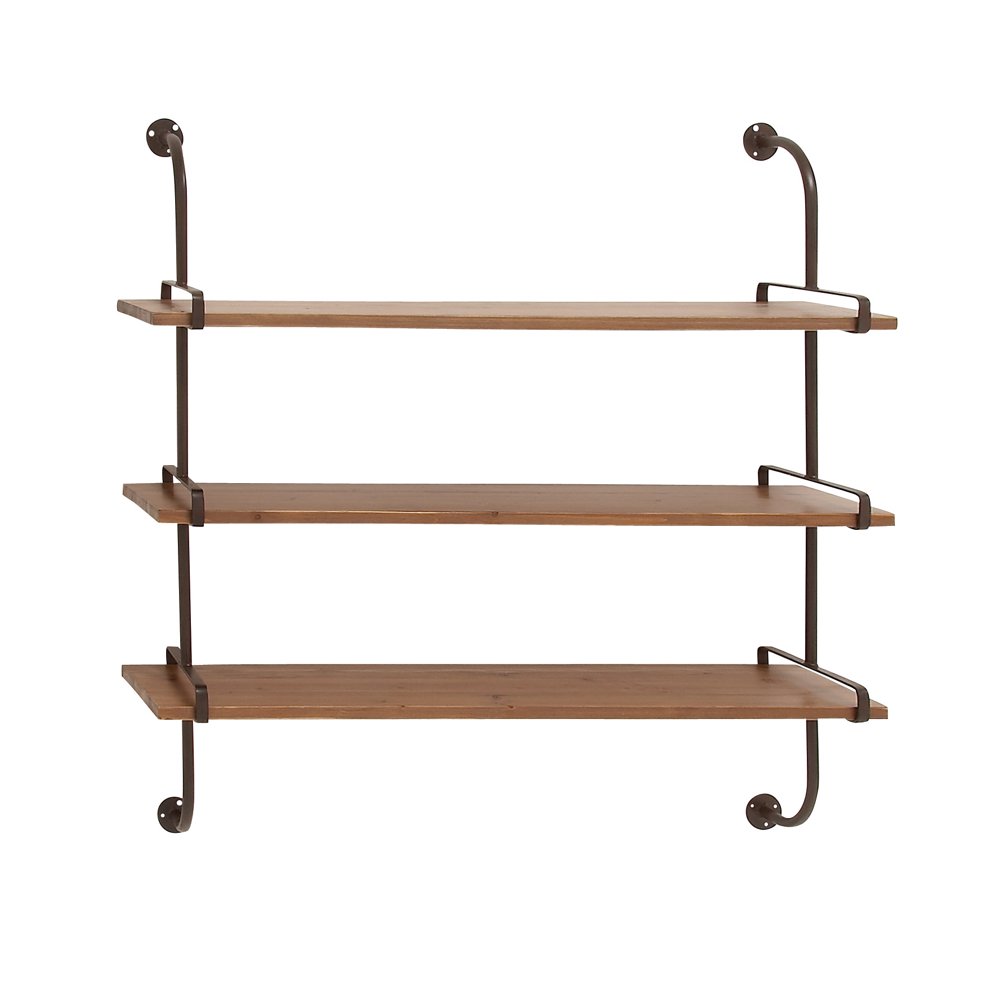 DecMode Indoor Brown Wood Industrial Wall Shelf