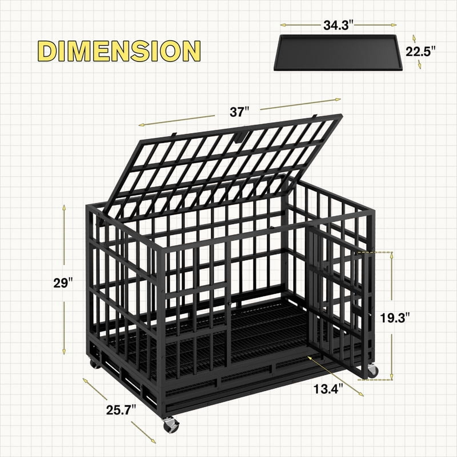 Furmax 37" Heavy Duty Dog Crate with Removable Tray Large Dog Kennel Heavy Duty Dog Crate cage with Wheels