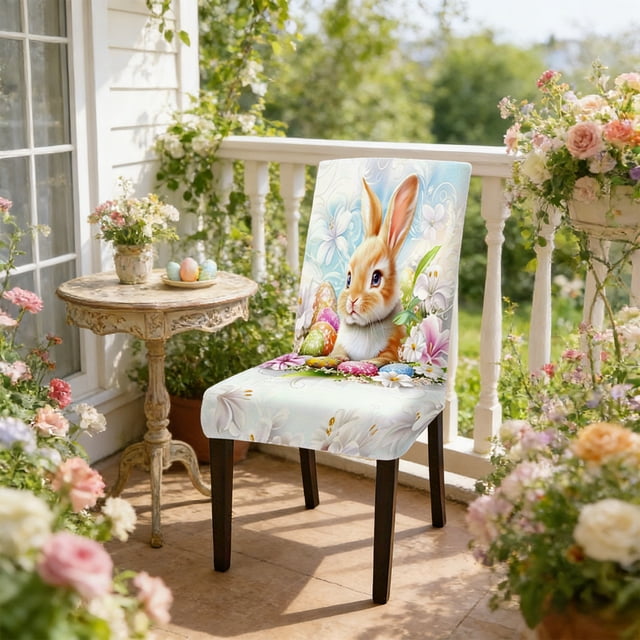 CaiYueKe Easter Bunny Chair Covers Set, Holiday Dining Decor, Festive Party Chair Slipcovers, Spring Home Table Setting, Washable Decorative Covers for Kitchen Dining Room Gatherings