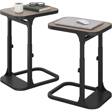 Ultra Stable & Durable End Table Ajustable Height C Shaped Side Table for Couch Sofa Side Table with Thickened Metal Frame for Living Room Bedroom Rustic