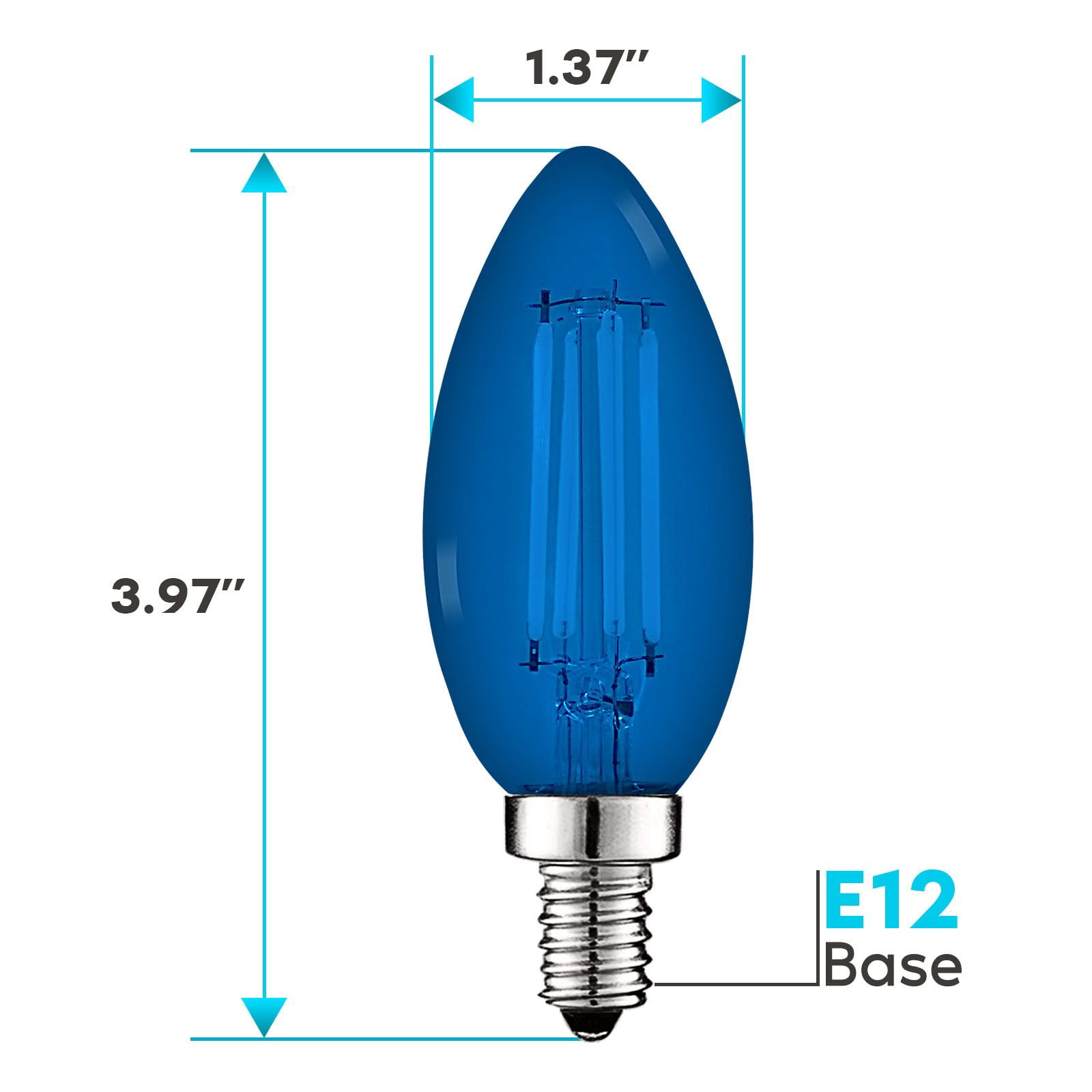 Luxrite E12 LED Filament Blue Light Bulb, 4.5W=40W, Colored Glass Candelabra Bulb, UL, E12, Decoration, Party 6 Pack