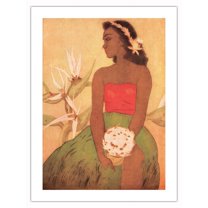 Hula Dancer Hawaii - Vintage Hawaiian Color Aquatint by John Melville Kelly c.1939 - Bamboo Fine Art 290gsm Paper Print (Unframed) 18x24in