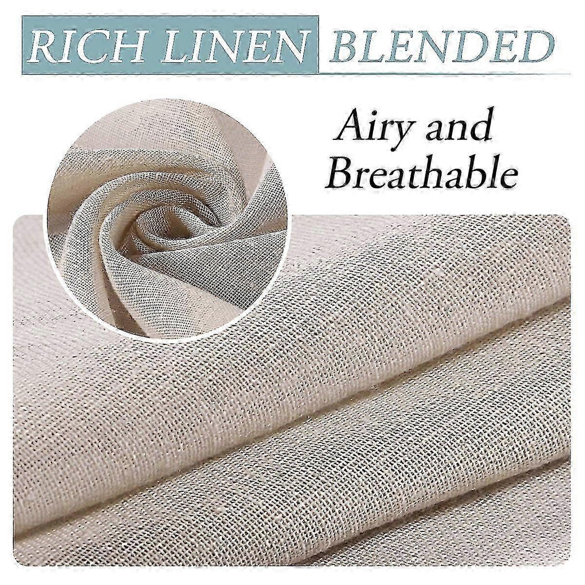 Outdoor linen sheer curtains for patio waterproof with detachable self-stick, natural