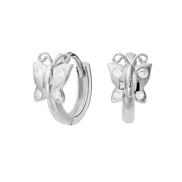 silver butterfly huggie earrings