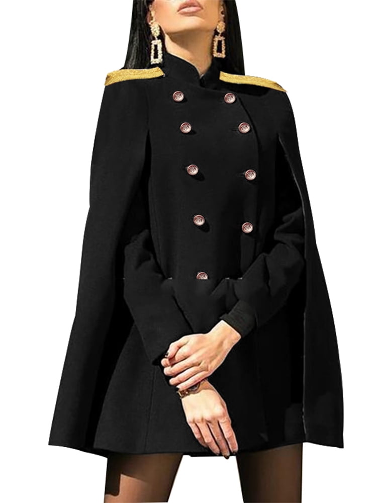 Coat Double ed Cape Coat Black Long Vintages Coat Stand Collar Cloak SLE on Coats 