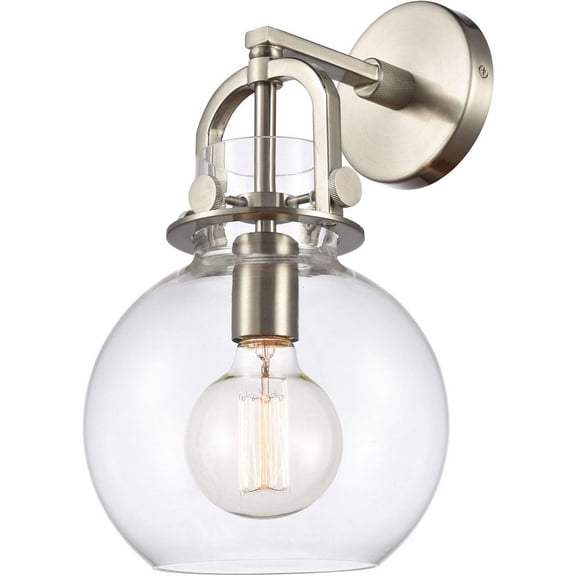 410-1W-SN-8CL Innovations Lighting Newton-One Light Wall Sconce-8 Inches Wide by 14.5 Inches High