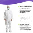 thumbnail image 3 of White Disposable Coveralls for Men & Women, X-large. Pack of 5 Waterproof SMS Lab Coveralls 60 GSM with Hood, Boots, Elastic Wrists. Unisex Tear Resistant Painters Suit Disposable, 3 of 9