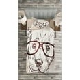 thumbnail image 3 of Ambesonne Dog Quilted Bedspread Set 2 Pcs, Hipster Puppy Glasses, Twin Size, White Tan Brown, 3 of 3