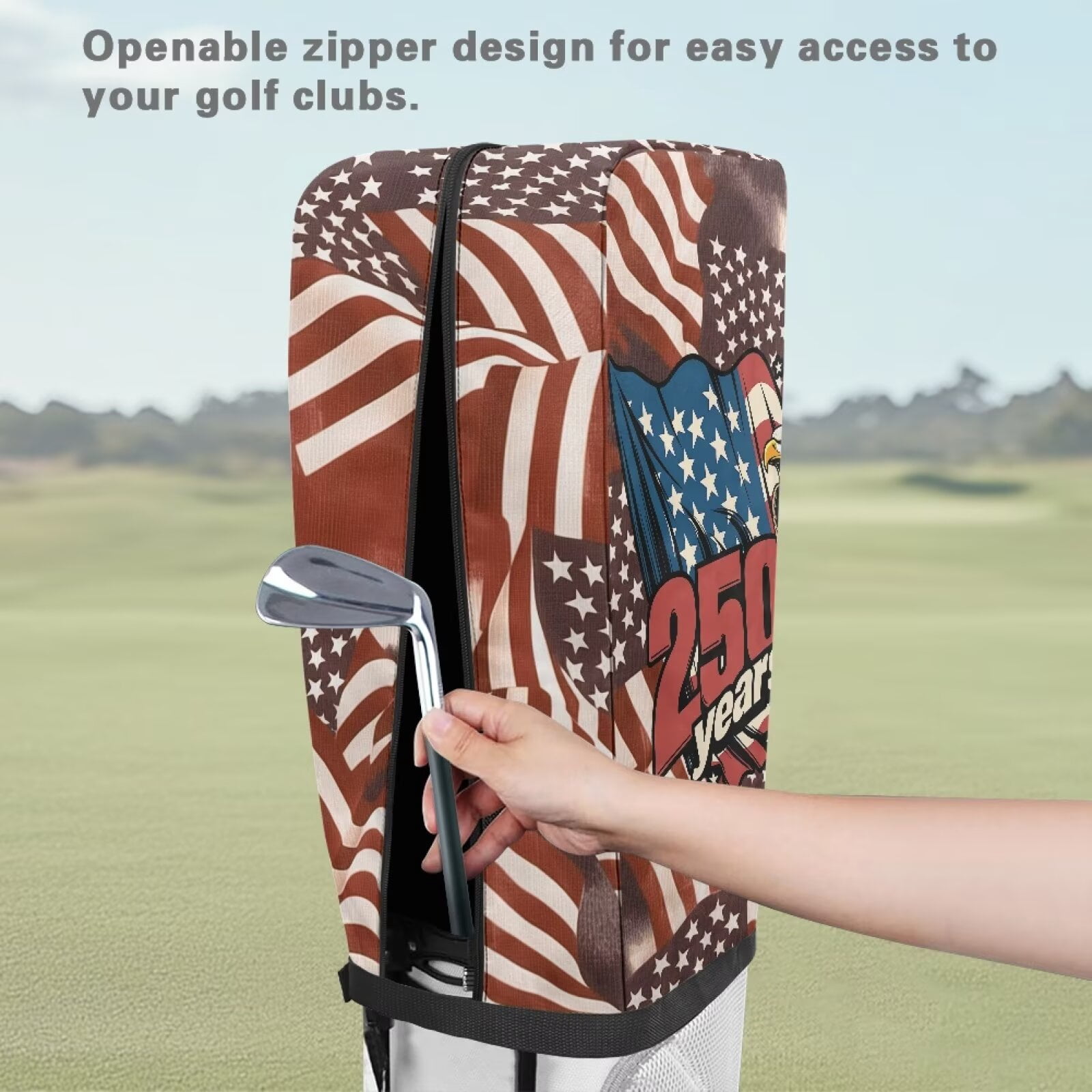 Yuyamidu 250 Years American Flag Golf Bag Cover Portable Golf Bag Dust Cover Eagle Golf Caddy Bags Covers Golf Gifts for Women Universal Golf Club Bag Accessories