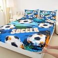 thumbnail image 4 of Castle Fairy Vibrant Soccer Bed Sheets 4-Piece, Sport Theme Full Size Sheets, Blue Orange,1 Fitted Sheet, 1 Flat Sheet and 2 Pillowcases, 4 of 6