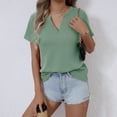 thumbnail image 4 of AherBiu Business Casual Tops for Women Notch V Neck Stretch Comfy Shirts Short Sleeve Summer Blouse, 4 of 8