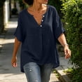 thumbnail image 6 of Diufon Linen Shirts for Women Dolman Short Sleeve Button Notch-Neck Pullover Casual Loose Crinkle Gauze Blouses, 6 of 9