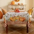 thumbnail image 2 of Softalker Thanksgiving Jacquard Rectangle Tablecloth, Fall Harvest Pumpkins Buffalo Plaid Table Cloth, Autumn Leaves Washable Table Cover for Holiday, Dining, Party Decor PumpkinPLD 60 x 84 Inch, 2 of 5