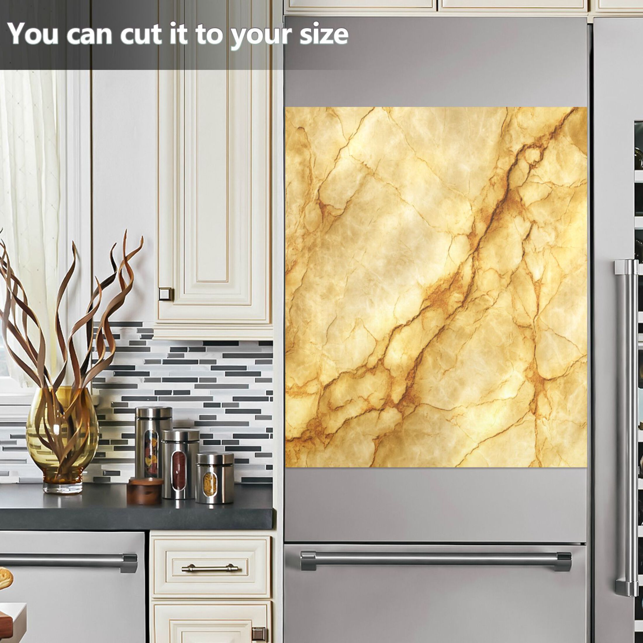 Dishwasher Magnetic Refrigerator Magnet Cover Sticker Home Decorative 23"x26" Warm Yellow Marble Crack