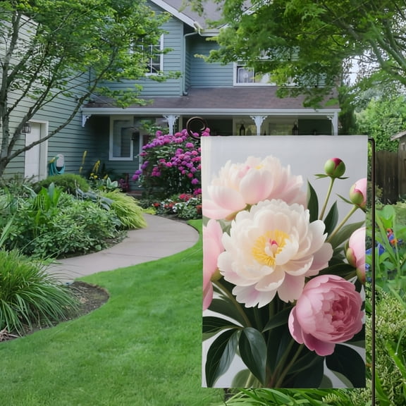 Spring Summer Garden Flag Double Sided Floral Peonies Welcome Yard House Outside Outdoor Decoration,12*18 inch