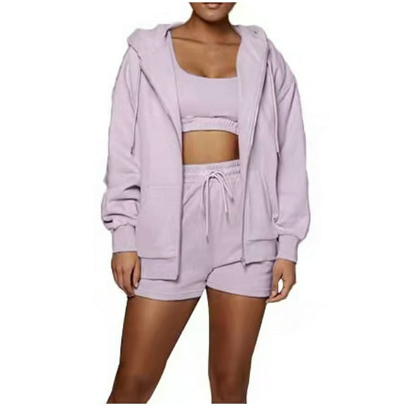 2 Piece Hoodie and Pants Set for Women Long Sleeve Full Zip Jacket and Shorts Suits Casual Jogger Lounge Outfits (X-Large, Purple)