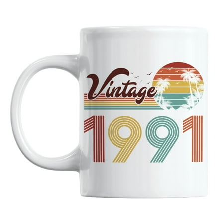 

Vintage 1991 feat. Retro Sunset & Palm Trees Ceramic Coffee & Tea Mug (11oz)