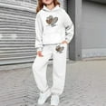 thumbnail image 2 of Girls Leopard Hearts Print Hooded Sweatshirt and Sweatpant Jogger with Pockets Valentine's Day Two Piece Outfit, 2 of 5