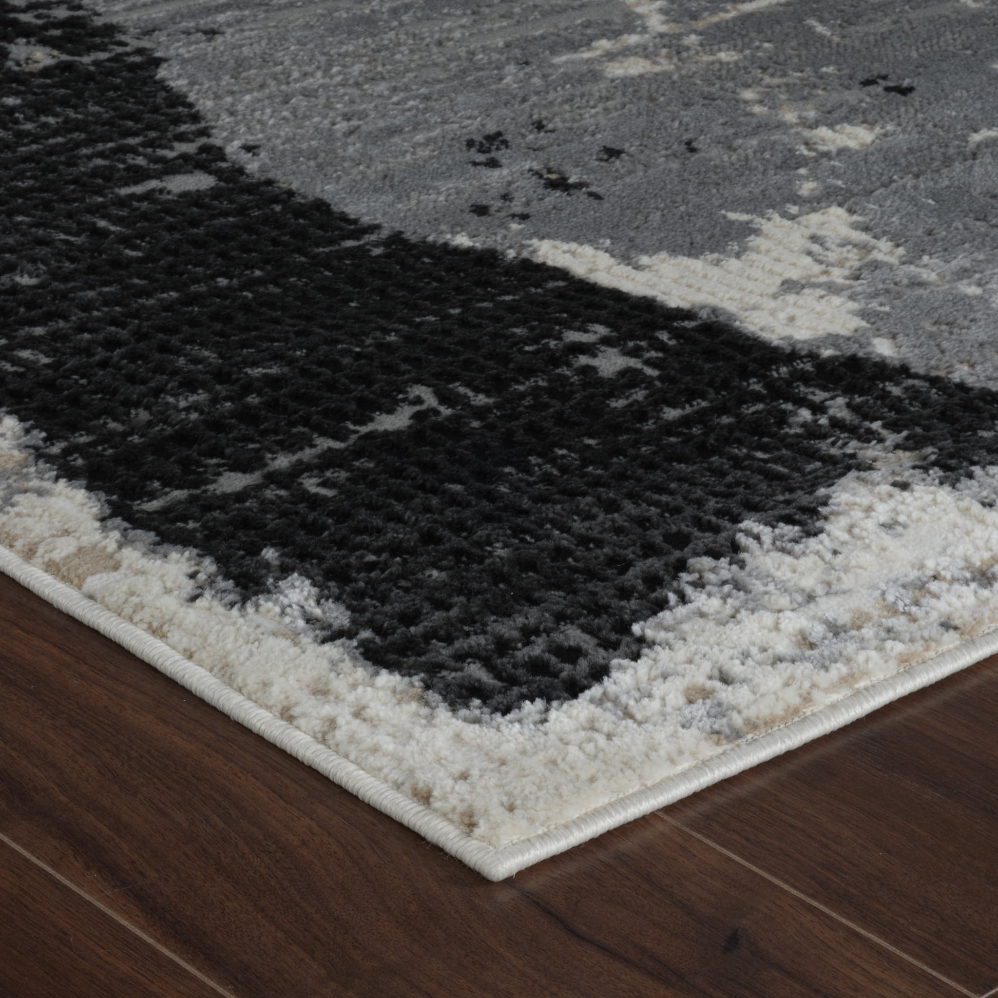 Tapis d'interieur abstrait Rug Branch Nomad, noir beige, moderne - Salon, chambre, salle a manger et cuisine