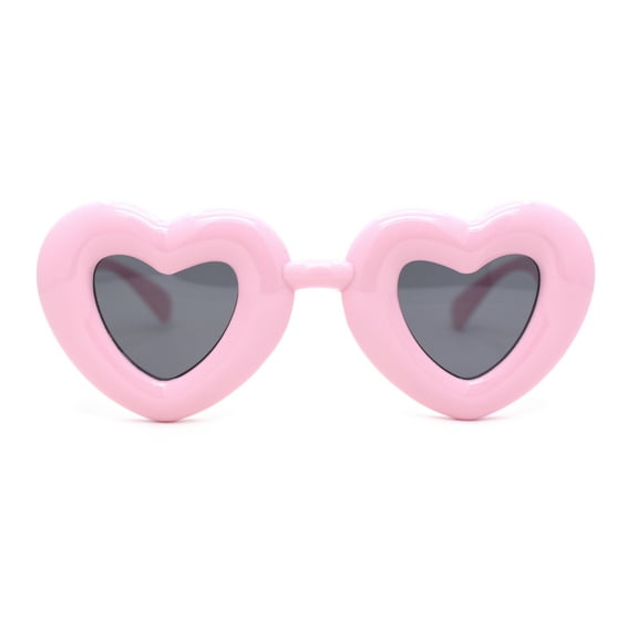 Womens Lolita Thick Bubble Frame Heart Plastic Sunglasses Pink - Black