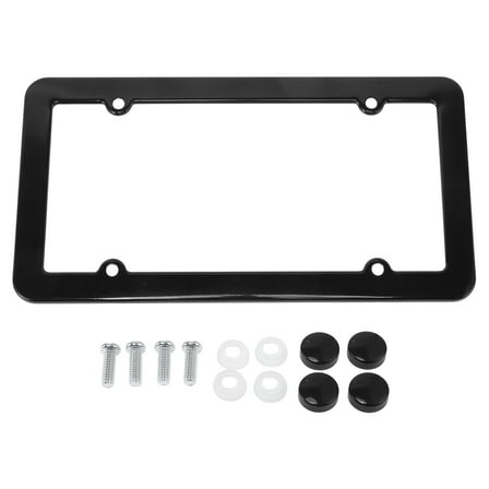 License Plate Frame Stainless Steel Car License Plate Frame Bracket with Screws Caps 4 Hole Black Round Hole Wide Frame