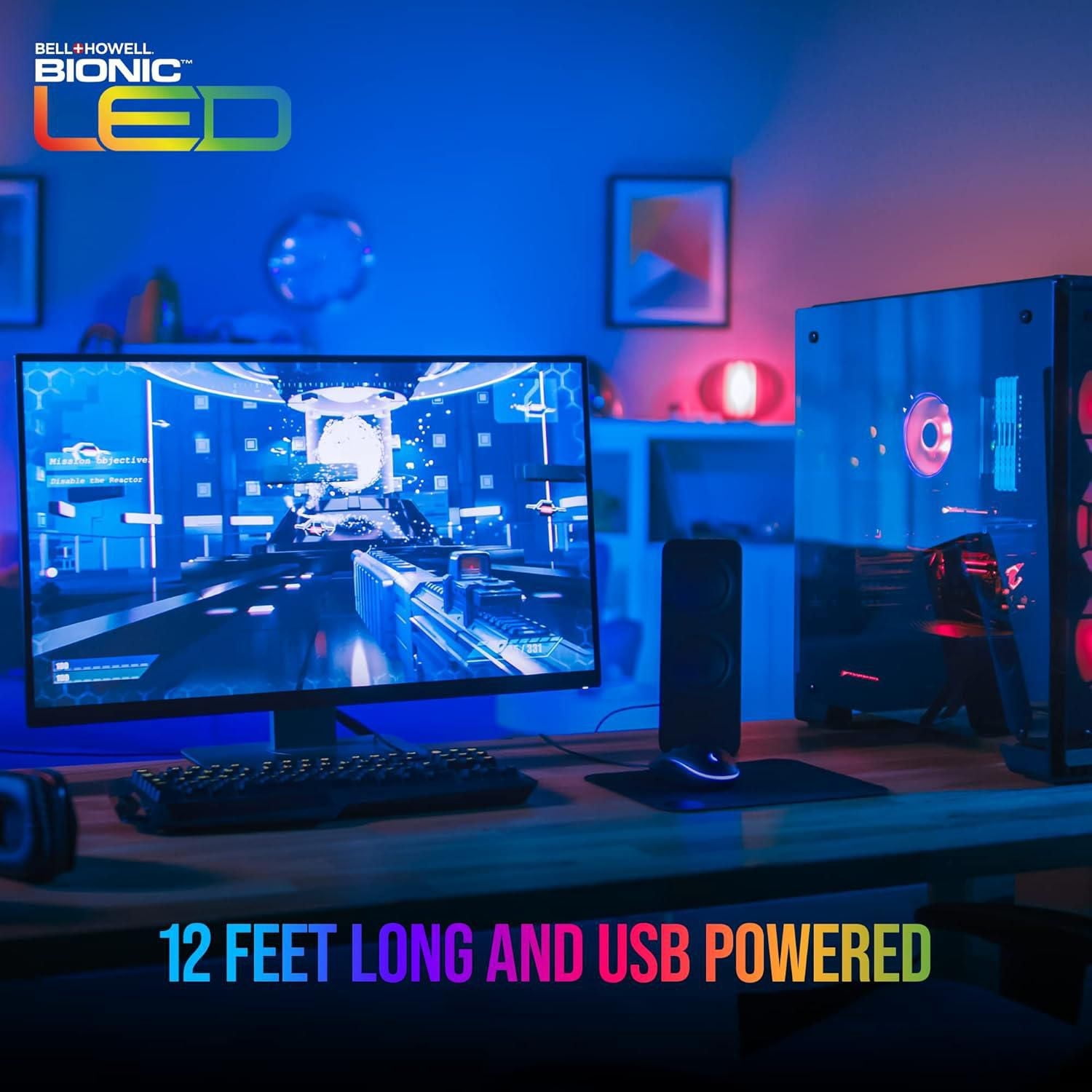 Lumière à ruban DEL Bell + Howell 10 po à changement de couleur pour chambre à coucher, 16 couleurs et 4 modes, avec télécommande Lumières LED