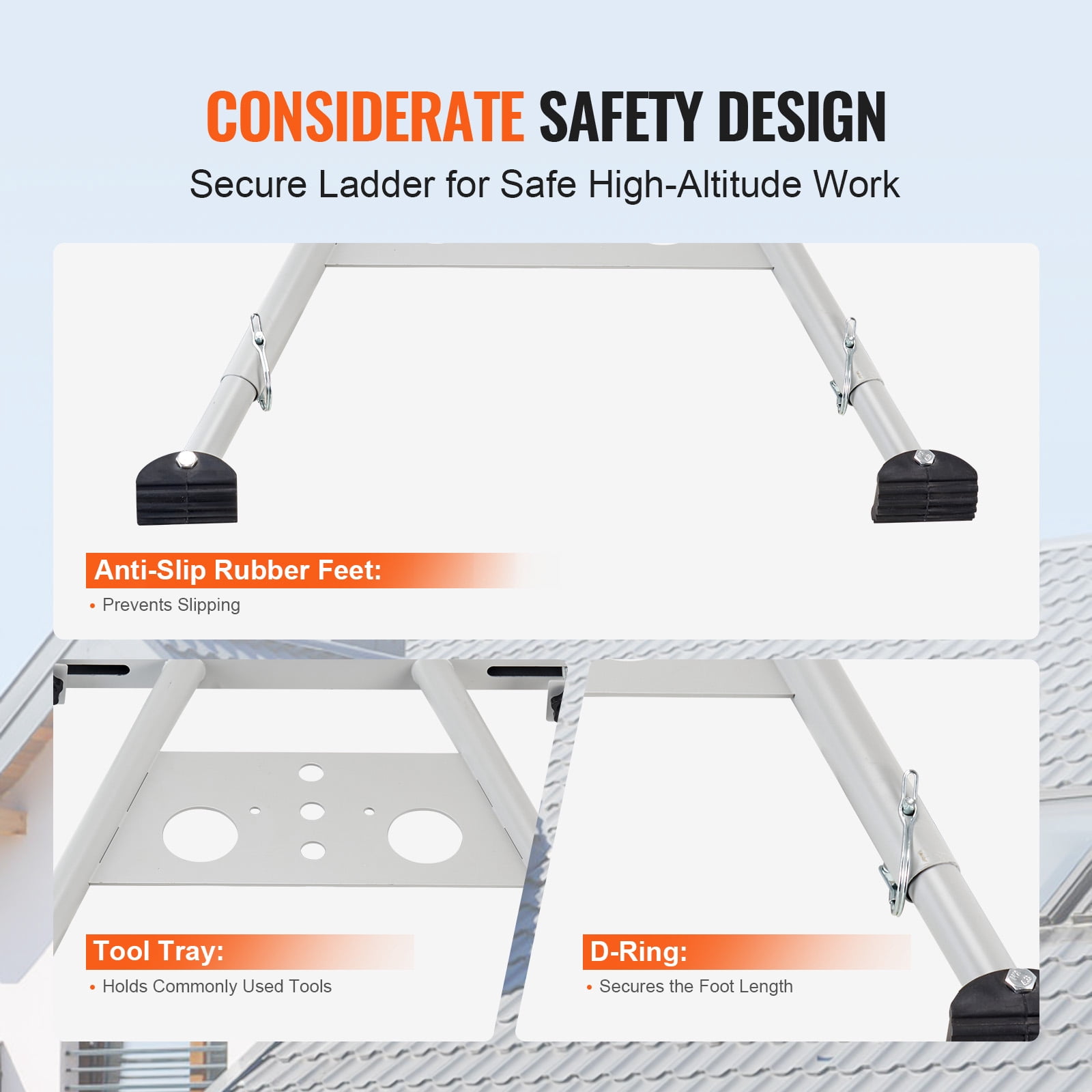 KFFKFF Ladder Support, Modifiable Foot Extension Ladder Buffer, Robust Wall Ladder Add-ons for Roof Drainage, User-friendly with Broad Compatibility and Non-slip Rubber Feet, 330 lbs Load Capacity