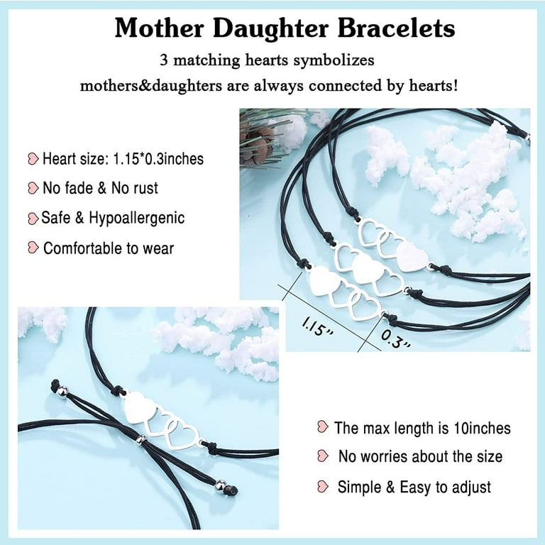 Mother Daughter Bracelets Set for 2/3, Matching Heart Wish