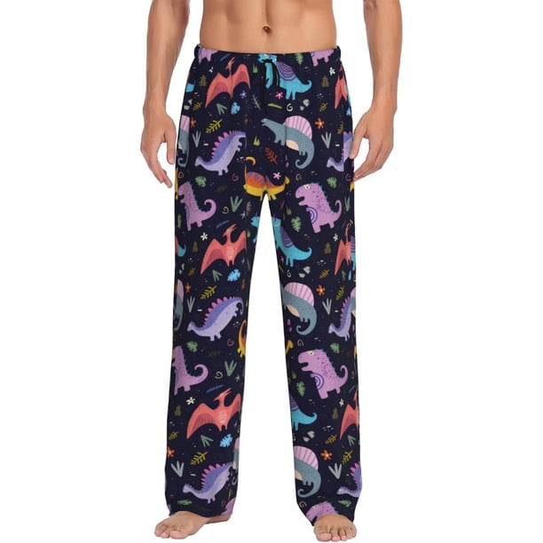 Fotbe Cartoon Dinosaur Pantalones de Pijama para Hombre, Pantalones de Dormir, Pantalones de Casa con Cintura Ajustable y Bolsillos-Large
