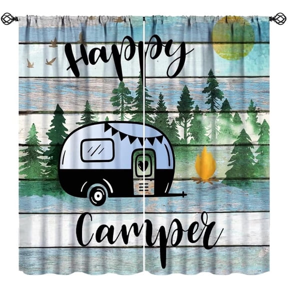 Camper Rv Curtains, Rustic Vintage Wooden Mountains Forest Travel Trailer Camper Window Drapes for Farmhouse Kitchen Bedroom Living Room, 42" W X 54" L
