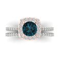 thumbnail image 2 of 1.58 ct Brilliant Round Cut Natural London Blue Topaz 18K White/Rose Gold Halo Solitaire with Accents Engagement Bridal Wedding Ring Band Set size 5, 2 of 7