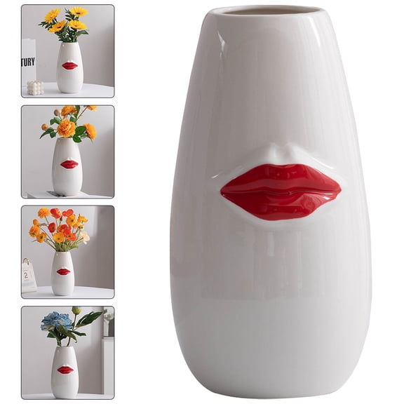 WHAMVOX  Decor Ceramic Red Lips Vase Vases for Centerpieces Unique