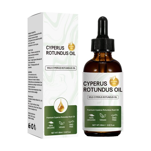 Aceite de Cyperus Rotundus - 60 ml. Aceite natural de Cyperus Rotundus para la depilación y la reducción del crecimiento del vello corporal. Aceite depilatorio hidratante y calmante.