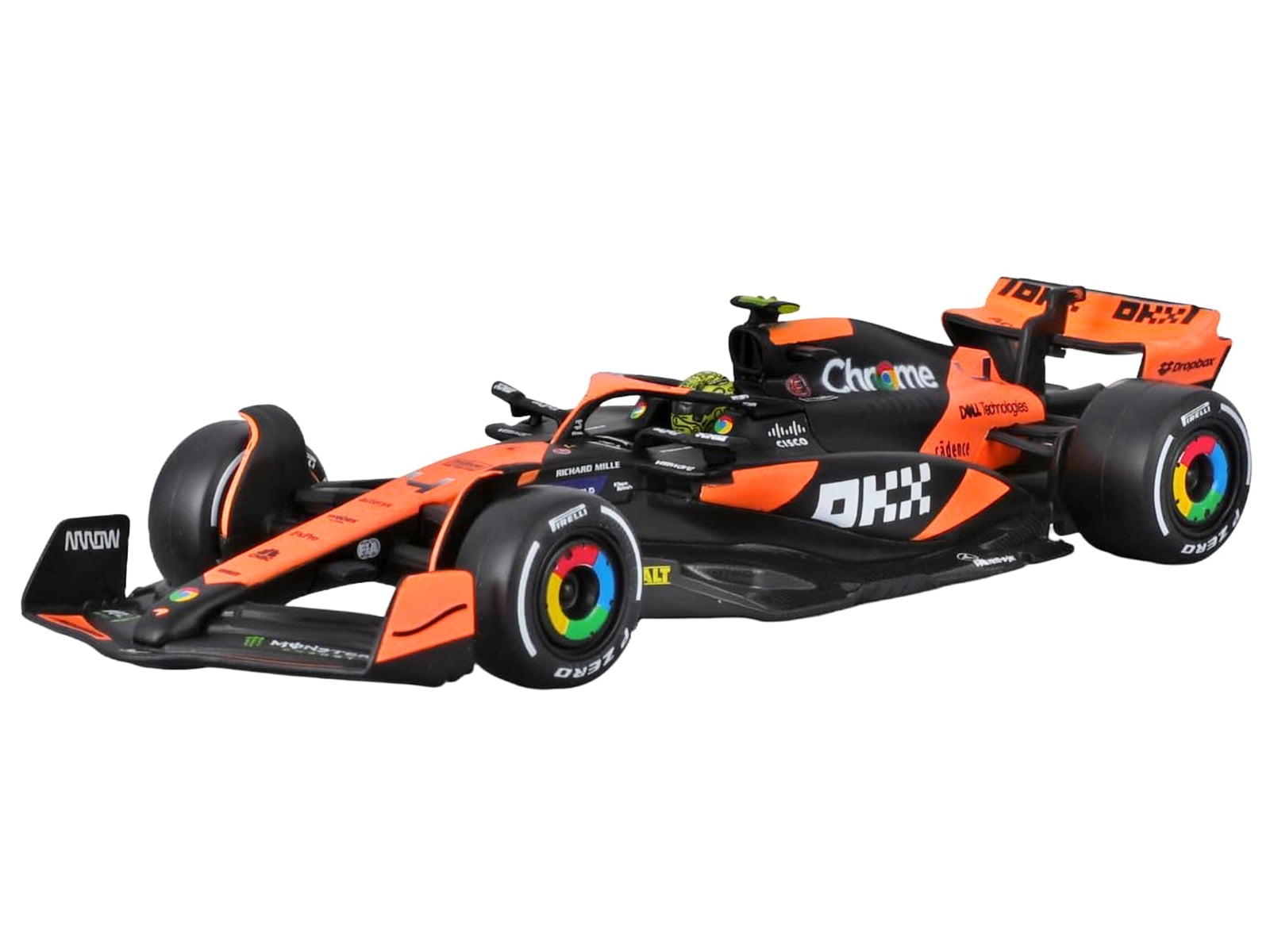 Bburago 2024 Race McLaren MCL38 with Helmet, 1:43, Norris #4