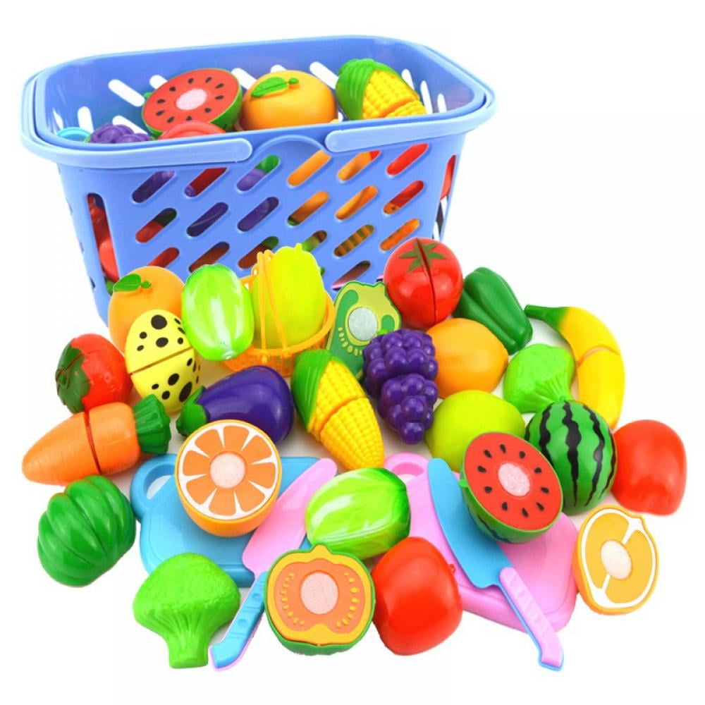 Cutting Play Food Toy for Kids Kitchen, Pretend Fruit &Vegetables