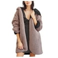 thumbnail image 1 of Pompotops Manteau en Peluche à Manches Longues pour Femmes, à Capuche, Double Face, Décontracté, 1 of 6