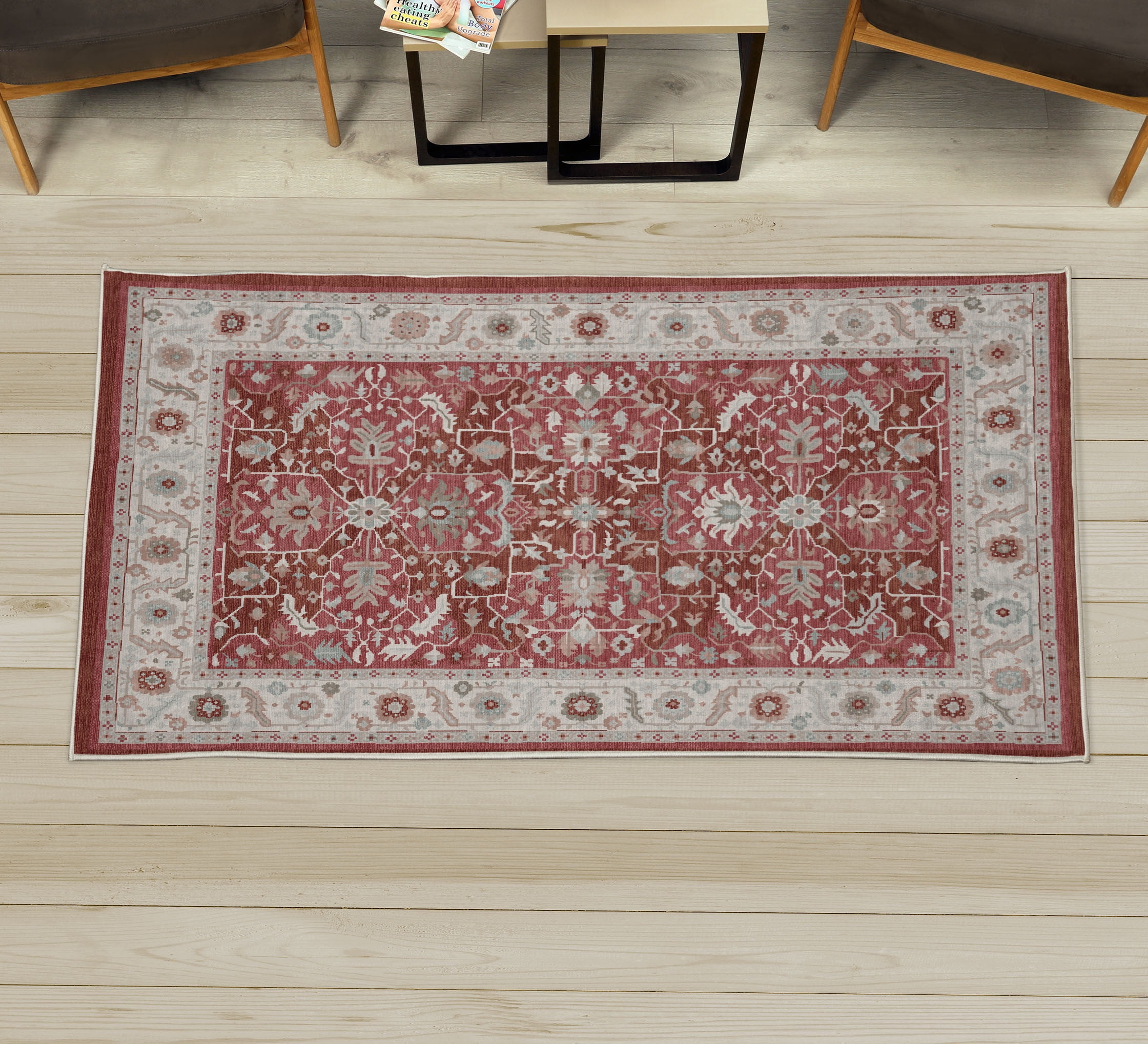 Ikat Decorative Rug, Leaves and Flowers Geometric Style Ethnic Theme of ...