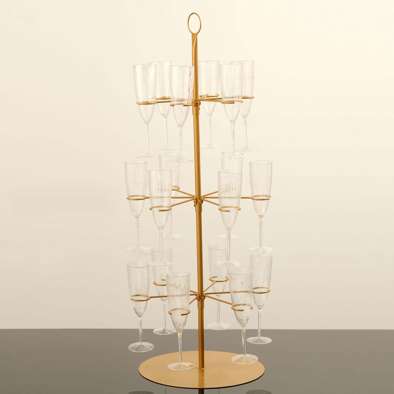 Efavormart 33" Gold Metal 3-Tier Long Stem Wine Glass Cocktail Cup Tree Stand, Champagne Flute Holder