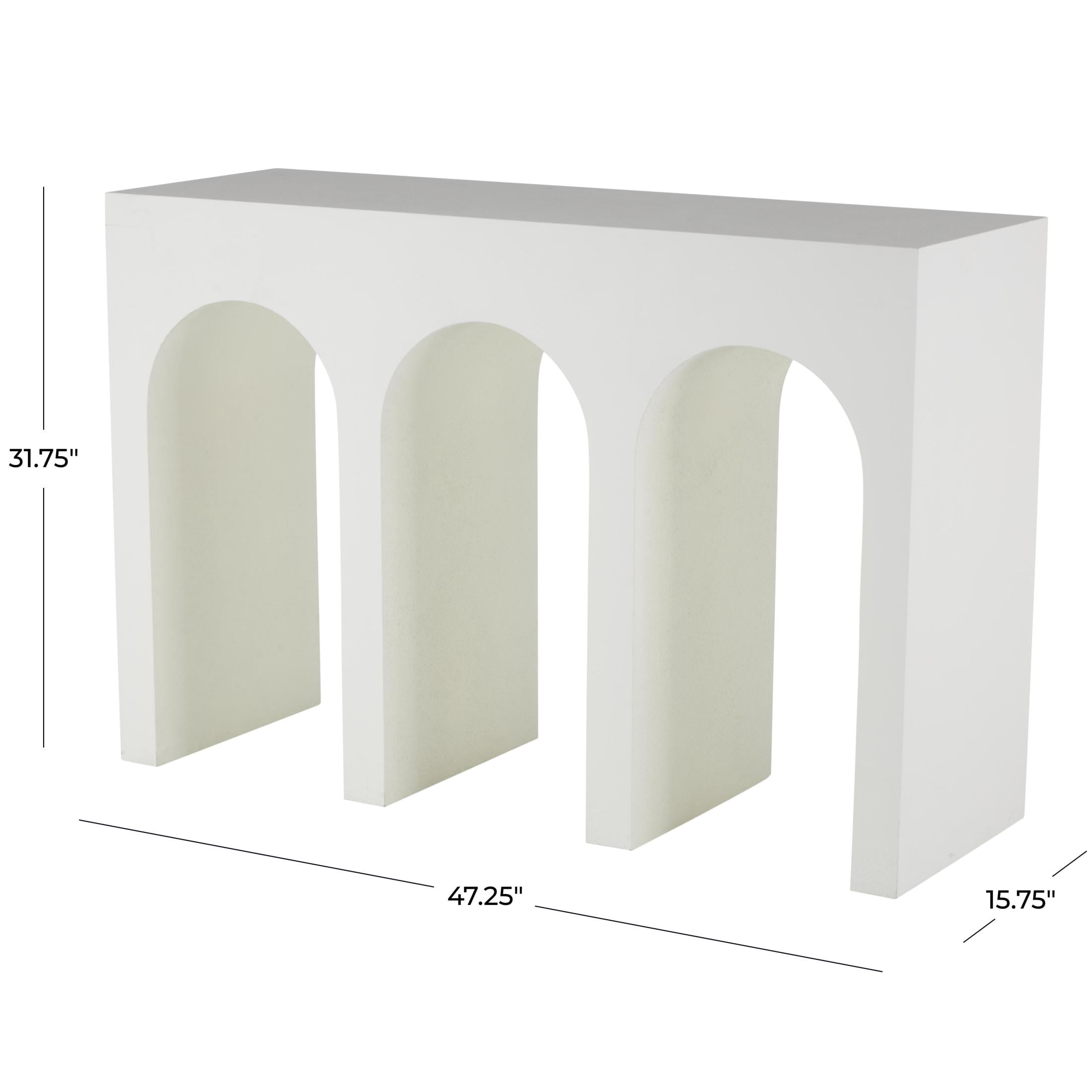 DecMode 47" x 32" White Wooden Art Deco Arched Cutout Console Table, 1-Piece