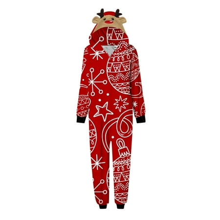 

Leesechin Clearance Parent-child Warm Christmas Set Printed Home Wear Hoodid Pajamas Moms Jumpsuit