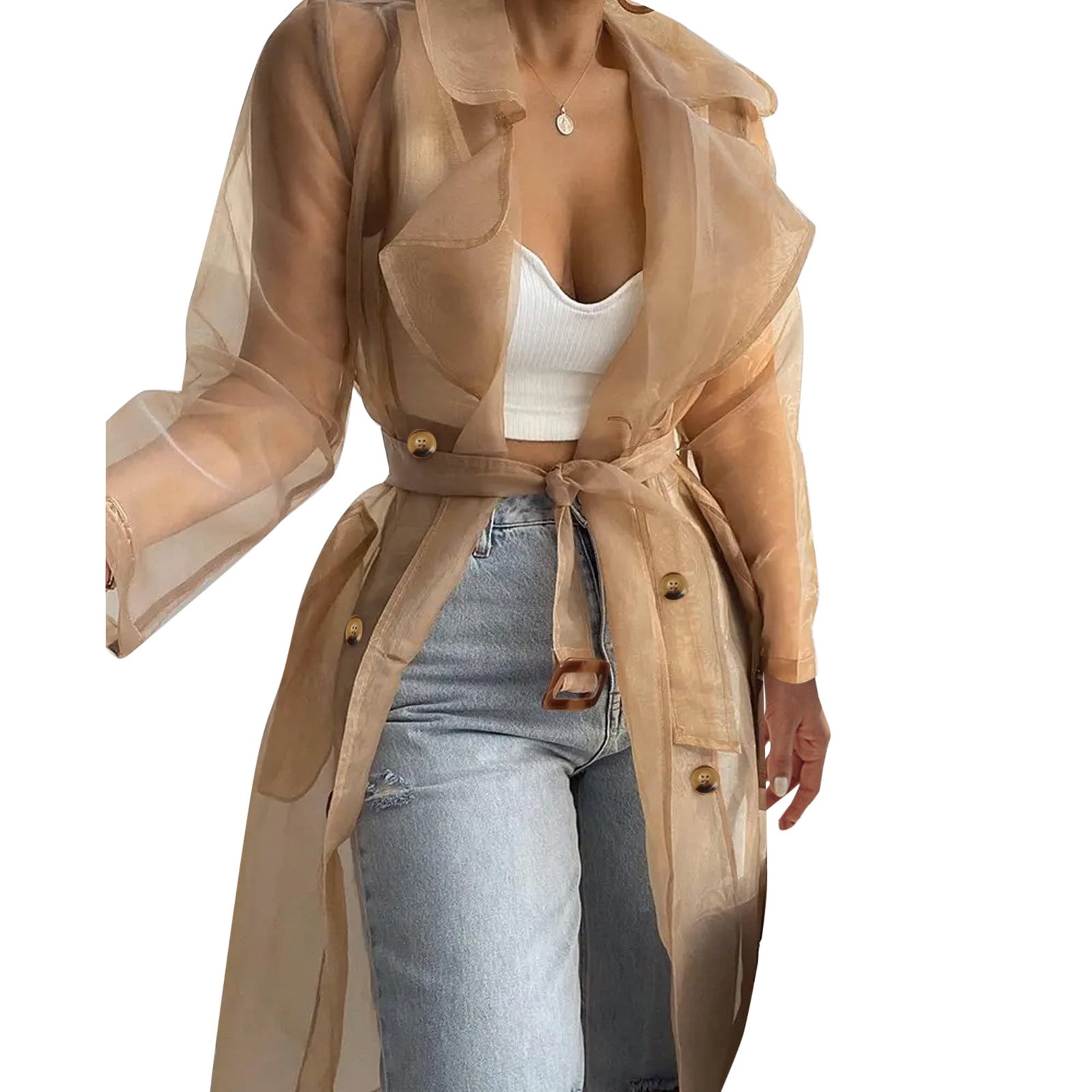 DTYDTPE Women's Slimming Sun Protection Trench Coat with Belt