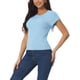 thumbnail image 4 of Camisetas de punto de manga corta casual para mujeres INSPIRE CHIC, blusas básicas de verano de ajuste slim, color sólido, M azul claro, 4 of 6