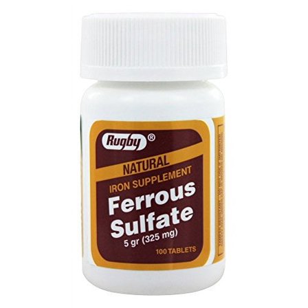 4 Pack Rugby Ferrous Sulfate 325mg Natural Iron Supplement 100 Tablets Each