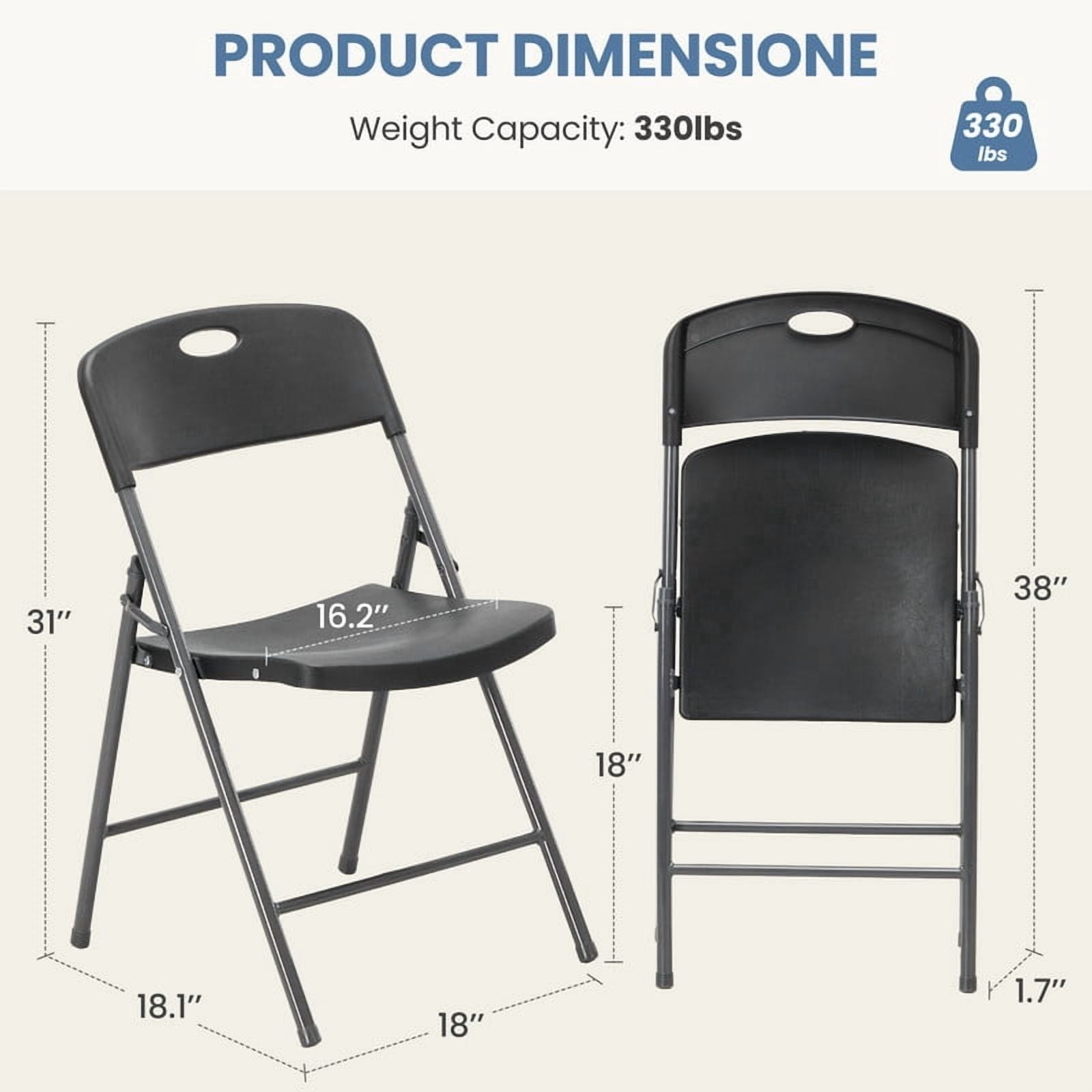 Gianna 2 Pack Plastic Folding Chairs Stackable Patio Garden Office Wedding Party Event Chairs, Black